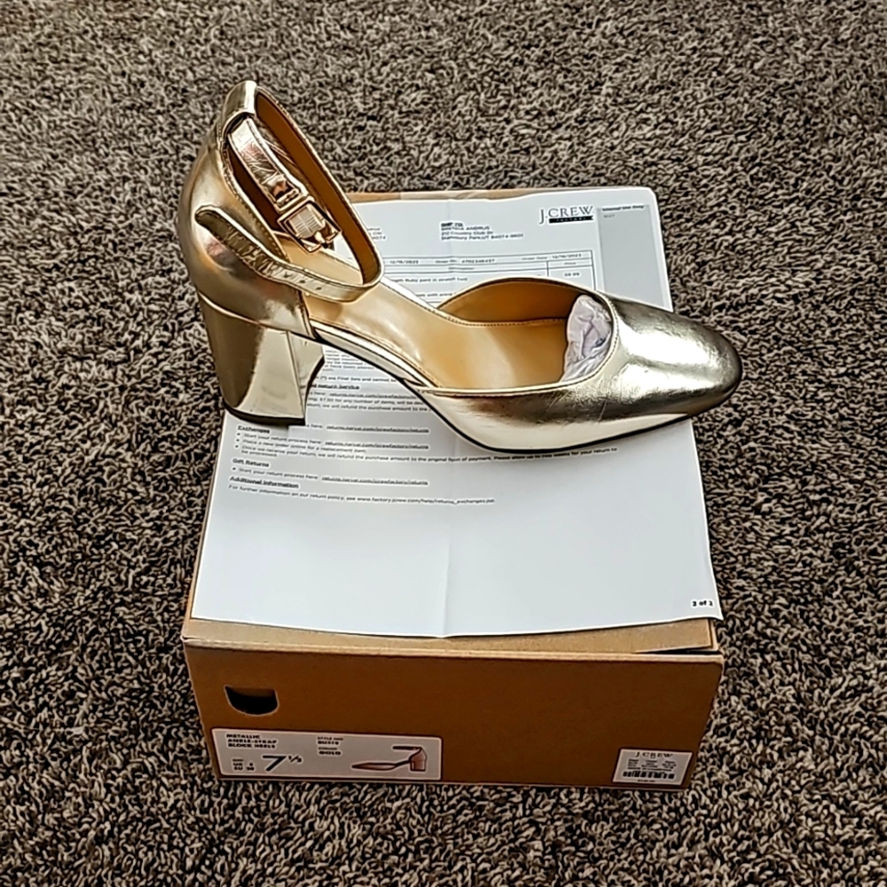 J. Crew Metallic gold 3-inch block heel